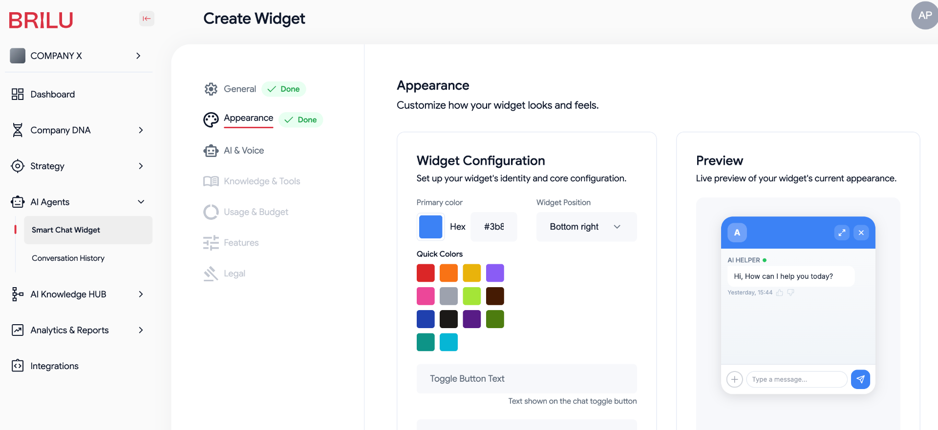 Create Widget - Appearance