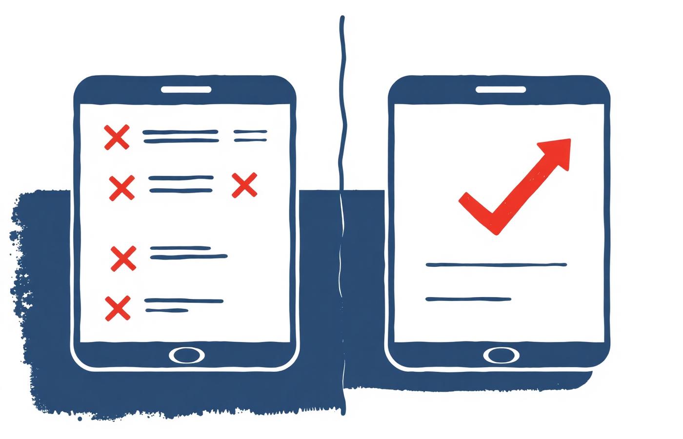 Ilustrație: checkout pe mobil înainte și după optimizare — mai puține erori, conversie în creștere